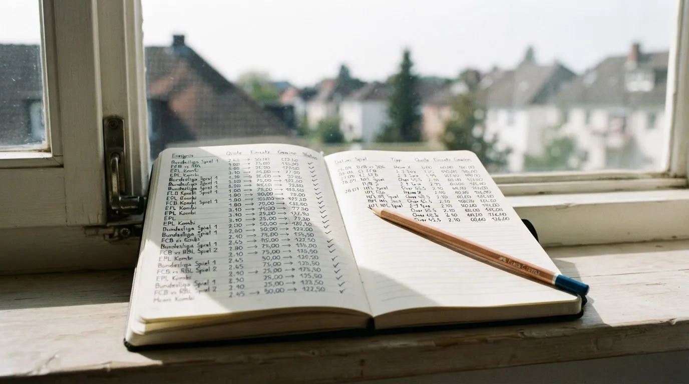 Ein aufgeschlagenes Notizbuch mit handschriftlichen Skizzen und ein Bleistift liegen auf einer Fensterbank im Tageslicht.